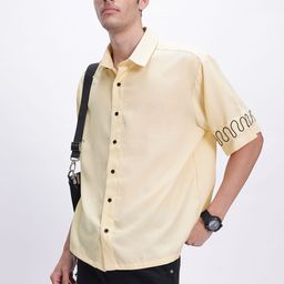 glitchez Elevated Basics Embroidered Sleeves Drop-Shoulder Oversized Shirt-picture-13