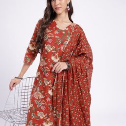 Anouk Rustic Floral Printed V-Neck Straight Kurta with Trousers & Dupatta-picture-37