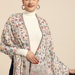 Sangria Women White Woollen Kashmiri Kaani Weave Shawl-41