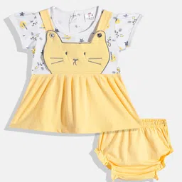 BABYMAX Infant Girls Printed Pure Cotton Puff Sleeve Pinafore Dress With Bloomers-picture-49