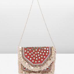 Sangria Embellished Pure Jute Foldover Clutch-image-25