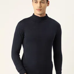Style Quotient Men Navy Blue Solid Pullover Sweater-image-25