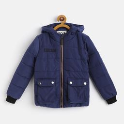 GOJI Boys Navy Blue Water Resistant Hooded Padded Jacket-image-12