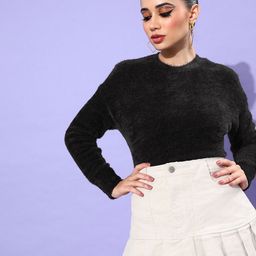 all about you Women Black Solid Pullover-image-50