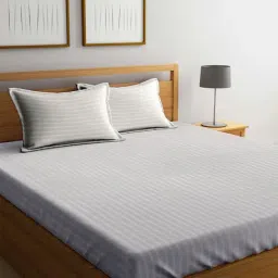 Mark Home Classic Stripes 210 TC Grey Bed Sheet Set-picture-1