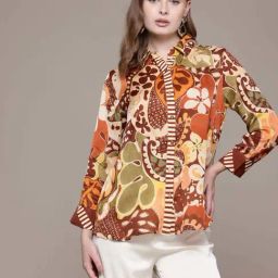 Label Ritu Kumar Brown Loose Fit Floral Print Shirt-image-21