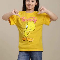 Kidsville Looney Tunes Printed Relaxed Fit Yellow T-Shirt For Girls-image-35