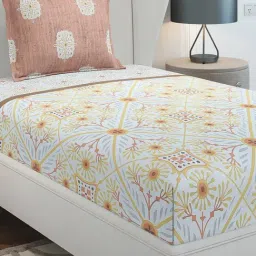 Monte Carlo Solstic Beige Cotton Printed 144 TC Single Bedsheet with 1 x Pillow Cover-picture-39