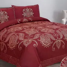 Bombay Spreads Red & Yellow Floral Cotton 180 TC King Bedsheet Set 2.74 m X 2.20 m-image-13