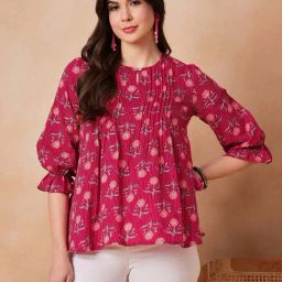 Inweave Pink Cotton Printed Top-image-18