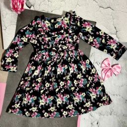 Bella Moda Kids Black & Pink Cotton Floral Print Full Sleeves Dress-image-69