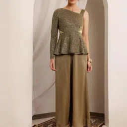 Miss Chase Dark Beige Satin Geometric Long Sleeves Jumpsuit-picture-36
