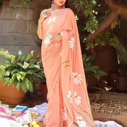 VILLAGIUS Floral Printed Pure Cotton Saree-image-5