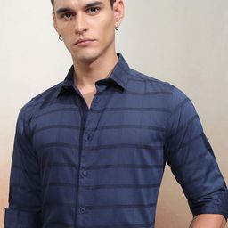 HIGHLANDER Men Slim Fit Horizontal Stripes Opaque Striped Casual Shirt-image-90