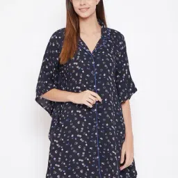 The Kaftan Company Navy Printed Kaftan Sleepshirt-picture-41