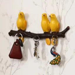 eCraftIndia 3 Yellow Birds Sitting on Tree Branch Decorative Key Holder-37