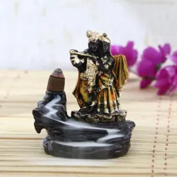 Lord Orange Krishna Smoke Backflow Cone Incense Holder Showpiece with 10 free Smoke Backflow Cones-27