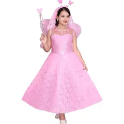 Ahhaaaa Kids Pink Self Design Dress, Wings, Hair Band with Fairy Stick-image-13