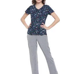 Clovia Navy & Grey Printed Top With Pyjamas-picture-39