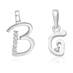 Taraash 92.5 Sterling Silver 'B' & 'G' Initial Letter Couple Pendants-image-61
