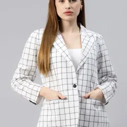 Cottinfab White & Black Checkered Cotton Blazer-image-35