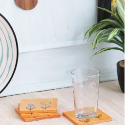 VarEesha Orange Wood Coasters - Set of 4-45