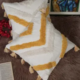 HOSTA HOMES White & Mustard Cotton Cushion Covers - Set of 2-20