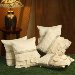 HOSTA HOMES Beige Poly Satin Cushion Covers - Set of 5-image-7