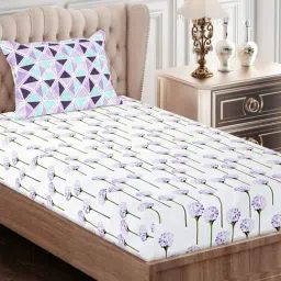 SEJ by Nisha Gupta Floral Purple 160 TC Cotton Single Bed Sheet with 1 Pillow Cover-image-25