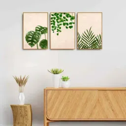 999Store Brown & Green Canvas Wall Painting Panel With Fibre Frame - Set of 3-image-73