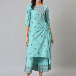 W Turquoise Floral Print A-Line Jumpsuit-picture-41