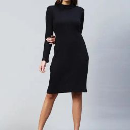 Rigo Black Cotton Slit Dress-image-24