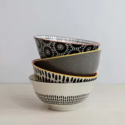 KitchenCraft Monochrome Glazed Multicolor Ceramic 3 Bowl - Set of 4-46