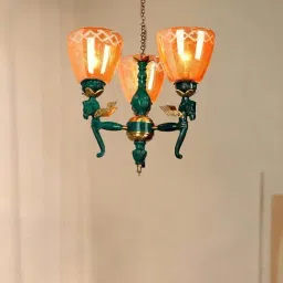 FOS LIGHTING Brown & Green Aluminium 3-In-1 Pegasus Seahorse Chandelier With Glass Shade-image-26