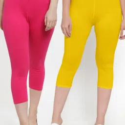 Gracit Yellow & Pink Mid Rise Capris - Pack Of 2-image-91