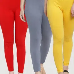 Gracit Red & Grey Mid Rise Leggings - Pack Of 3-picture-24