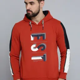 Showoff Rust Cotton Regular Fit Printed Hooded Sweatshirt-20