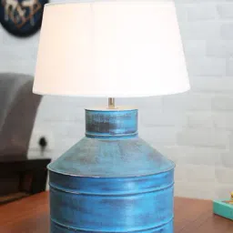 Homesake Rustic Milk Gagar Turquouise Metal Table Lamp with White Drum Shade-13