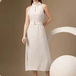 Chemistry Keyhole Neck Crepe Fit & Flare Midi Dress With Belt-picture-7
