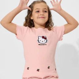 The Souled Store Girls Pink Cotton Embroidery Hello Kitty T-Shirts-image-22