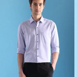 Arrow Purple Cotton Slim Fit Striped Shirt-image-69