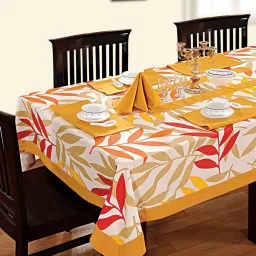 Swayam Yellow & Red 6 Seater Cotton 200 TC Table Cloth - Set of 1 image 1