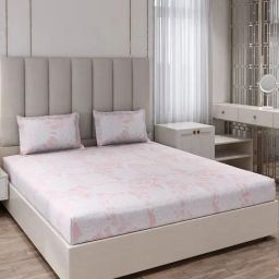 Monte Carlo Ryalking Peach Polyester Printed 135 GSM King Bedsheet with 2 x Pillow Covers-42
