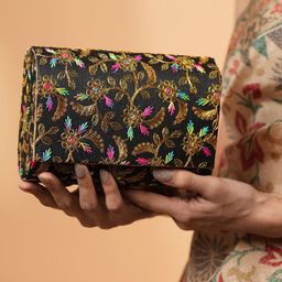 gaura pakhi Flloral Embroidered Sequinned Canvas Foldover Clutch-image-93