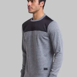 Parx Grey & Black Regular Fit Colour Block Sweatshirt image 3