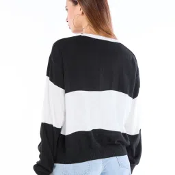 Bewakoof White Color-Block Oversized Sweater image 2