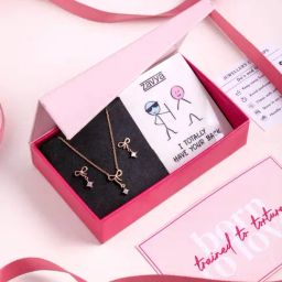 Zavya Rose Gold Plated Simply Bow 925 Sterling Silver Necklace & Earring Set Gift Hamper-image-63
