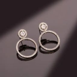 Voylla Silver Sparkling Elegance Crystal Loop American Diamond Drop Earrings-picture-2