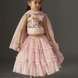 KidsDew Kids Pink Embroidered Lehenga Cholis-image-48