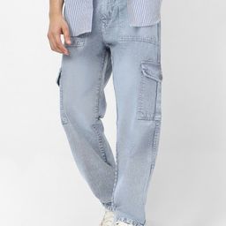 Urbano Fashion Men Light Grey Loose Fit Cargo Jeans With 6 Pockets Non-Stretchable-image-3
